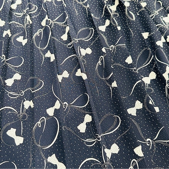 Vintage Allisia Drop Waist Cream Navy Bows Ribbons Printed Pleated Skirt - Picture 2 of 8